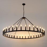 Wagon Wheel Chandelier 36-Light 60-Inch, Farmhouse Industrial Style Chandelier Rustic Candle Pendant Lighting Extra Large For High Ceilings, Living Room Foyer -Wogon Weel