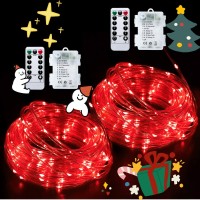 Jmexsuss 2 Pack Red Rope Lights Battery Operated Christmas Lights Outdoor Waterproof, Each 33 Ft 100 Led Battery Powered String Lights,Red Christmas Rope Lights For Garden Christmas Decorations