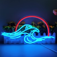 Sunset Neon Sign For Wall Decor, Neon Wave Sign Led Light Sign, Led Signs For Bedroom Wall, Dimmable Neon Lights Signs For Man Cave Bedroom, Wedding, Living Room, Party, Bar, Usb Powered (8.8 * 16In)