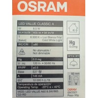 Osram 6-Piece Led Bulbs Illuminates 60 Watts And Consumption Of 8.5 Watts, Operates At 110 Volts, Non-Dimmable, (White Light)