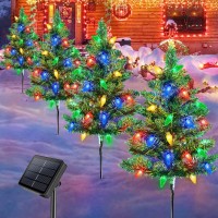 Homeleo 4 Set Solar Christmas Tree W 80Pcs Multicolor C6 Led Christmas Lights For Outdoor Christmas Decorations Solar Powered P