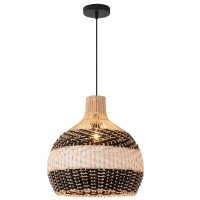 Teru Ji Kaikang 1574 Rattan Pendant Light Handwoven Black White Faux Rattan Basket Chandelier For Living Room Bedroom Kitche