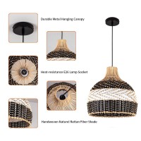 Teru Ji Kaikang 1574 Rattan Pendant Light Handwoven Black White Faux Rattan Basket Chandelier For Living Room Bedroom Kitche