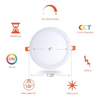 Foxlux 4 Pack 6 Inch 5Cct Led Recessed Lighting, 12W Dimmable Ceiling Light 850Lm, Canless Light 2700K/3000K/3500K/4000K/5000K 5 Color Temperatures Selectable 3In1 Downlight 3 Installation Methods