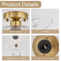 Bisamiya Modern Gold Ceiling Light Fixture Brass Finish Semi Flush Mount Ceiling Light With 866 Clear Glass Shade For Kitche