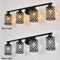 Niloah 4 Light Black Bathroom Light Fixtures Modern Farmhouse Vanity Light Bathroom Lights Over Mirror Crystal Vanity Lighting