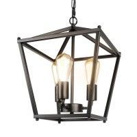 Unicozin Black Lantern Pendant Light 3 Lights Farmhouse Chandelier Fixture With Metal Cage Adjustable Height Industrial Hangin