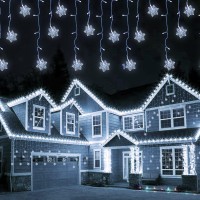 Dazzle Bright 360 Led Icicle String Lights, Light Up Christmas Decorations 8 Modes Fairy Lights For Indoor Outdoor Room Garden Holiday Party (White With Snowflake Drop)