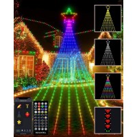 Outdoor Yard Tree Decorations Lights, Smart Diy Custom Display 11.8Ft 64 Modes Yard Waterfall Christmas Tree String Lights App Control 344Led Rgb Color Changing Music Timer For Xmas Outside