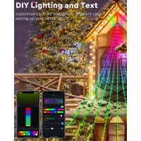 Outdoor Yard Tree Decorations Lights, Smart Diy Custom Display 11.8Ft 64 Modes Yard Waterfall Christmas Tree String Lights App Control 344Led Rgb Color Changing Music Timer For Xmas Outside