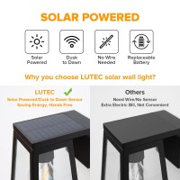 Lutec 2 Pack Solar Porch Light, Wireless Dusk To Dawn Outdoor Wall Lights Fixture, Black Anti-Rust Wall Sconce, Waterproof Exterior Lighting With Clear Glass For Entryway Front Door Garage