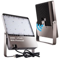 200W Led Flood Light Outdoor 5000K 28000Lm (1200W Equivalent) Led Stadium Light With Dusk To Dawn Photocell, Ip65 Waterproof Commercial Area Lighting With 5Ft Us Plug For Backyard/Stadium-2Pack