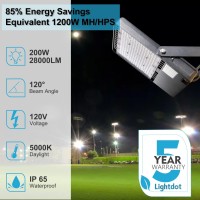 200W Led Flood Light Outdoor 5000K 28000Lm (1200W Equivalent) Led Stadium Light With Dusk To Dawn Photocell, Ip65 Waterproof Commercial Area Lighting With 5Ft Us Plug For Backyard/Stadium-2Pack