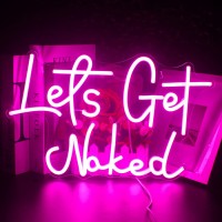 Looklight Let'S Get Naked Neon Sign,Neon Sign For Room,Neon Signs For Wall Decor,Light Up For Salon,Neon Light For Wall,Usb Powered Led Neon Signs For Bedroom Decor,Game Room Decor,Bathroom Decor