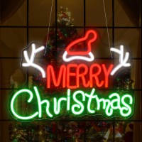 Ineonlife Merry Christmas Neon Sign For Bedroom Wall Decor, Led Light Christmas Signs Indoor Decor, Acrylic Board Neon Signs For Wall Decor For Christmas Party(16.5