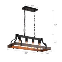 Meixisue Rustic Kitchen Island Dining Room Light Fixture Farmhouse Linear Chandelier Black And Retro Wood Finish 4Light Industr