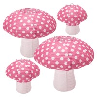 4Pcs Mushroom Shaped Paper Lanterns, Windspeed Large Paper Lantern Mushroom Shaped Paper Lantern For Nursery Garden Christmas Party Decoration 8 Inch, 12 Inch (Pink)