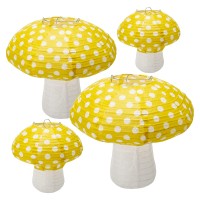 4Pcs Mushroom Shaped Paper Lanterns, Windspeed Large Paper Lantern Mushroom Shaped Paper Lantern For Nursery Garden Christmas Party Decoration 8 Inch, 12 Inch (Yellow)