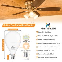 Hansang Ceiling Fan Light Bulbs E12 Small Base, 60W Equivalent Light Bulb, 3000K Warm White, Led Candelabra Small Light Bulbs, A15 Round Chandelier Light Bulbs, 120V, 600Lm, Non-Dimmable, 8 Pack