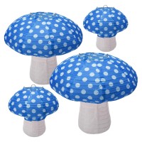 4Pcs Mushroom Shaped Paper Lanterns, Windspeed Large Paper Lantern Mushroom Shaped Paper Lantern For Nursery Garden Christmas Party Decoration 8 Inch, 12 Inch (Blue)