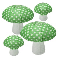 4Pcs Mushroom Shaped Paper Lanterns, Windspeed Large Paper Lantern Mushroom Shaped Paper Lantern For Nursery Garden Christmas Party Decoration 8 Inch, 12 Inch (Green)