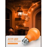 Orange Light Bulbs 4 Pack A19 Halloween Light Bulbs Led Orange Bulb Outdoor 9W 60 Watt Equivalent E26 Colored Light Bulb