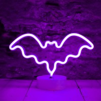 Led Neon Bat Lights Purple Bat Shape Neon Signs Night Lights Battery Operated Desk Table Lamp For Bedroom Bar Wall Halloween