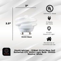 Sleeklighting 13Watt T2 Spiral Cfl Gu24 Base Puck Light Bulb 3500K 800Lm Ul Approvedcompact Fluorescent White Light 4Pack