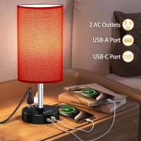 Bedside Lamp Touch Control Table Lamp With Usb C A Charging Port 2Ac Outlet 3Way Dimmable Bedside Nightstand Lamps With Rou