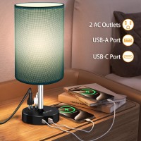 Bedside Lamp Touch Control Table Lamp With Usb C A Charging Port 2Ac Outlet 3Way Dimmable Bedside Nightstand Lamp With Roun