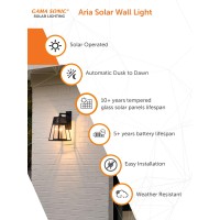 Gama Sonics Aria Solar Wall Light is an easytoinstall solar lighting solution to brighten any outdoor space There is no wiring required with this simple installation so your homes walkways entryway and backyard will quickly be illuminated with highquality