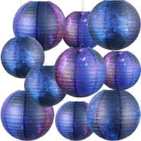 10 Pieces Galaxy Print Paper Lanterns Chinese Japanese Lanterns Space Themed Hanging Paper Lanterns Galaxy Themed Party Supplies