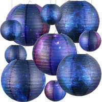 10 Pieces Galaxy Print Paper Lanterns Chinese Japanese Lanterns Space Themed Hanging Paper Lanterns Galaxy Themed Party Supplies