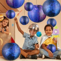 10 Pieces Galaxy Print Paper Lanterns Chinese Japanese Lanterns Space Themed Hanging Paper Lanterns Galaxy Themed Party Supplies