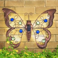 Globrite Metal Butterfly Wall Art Light | Butterfly Garden Ornaments Outdoor Led Light With White Glow | Solar Garden Lights For Wall, Garden, Christmas Decorations And Gardening Gifts