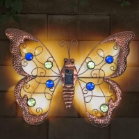 Globrite Metal Butterfly Wall Art Light | Butterfly Garden Ornaments Outdoor Led Light With White Glow | Solar Garden Lights For Wall, Garden, Christmas Decorations And Gardening Gifts