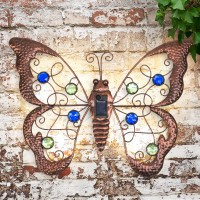 Globrite Metal Butterfly Wall Art Light | Butterfly Garden Ornaments Outdoor Led Light With White Glow | Solar Garden Lights For Wall, Garden, Christmas Decorations And Gardening Gifts