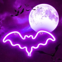 Vicila Led Neon Bat Signs Halloween Decor, Purple Bat Shape Neon Lights Gothic Battery Operated Desk Table Lamp For Bedroom, Bar, Wall, Coffin Decor-Bat(Purple)