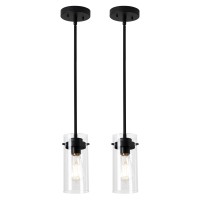 Eapudun Pendant Lights 2 Packs Hanging Lights Fixtures Clear Glass Shade Kitchen Lighting Matte Black Farmhouse Kitchen Din