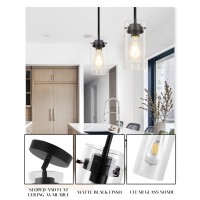 Eapudun Pendant Lights 2 Packs Hanging Lights Fixtures Clear Glass Shade Kitchen Lighting Matte Black Farmhouse Kitchen Din