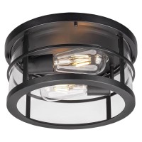 Darkaway Lighting Fixtures Ceiling Flush Mount Light Fixture, 11.6 Inch Hallway Ceiling Light Matte Black Outdoor Ceiling Light With Clear Glass For Porch Kitchen Living Room 2-Light