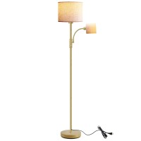 Gold Floor Lamps For Living Room Bedroom, Standing Lamp, 9W Led Dimmable Floor Lamp With 4W Reading Lamp, Beige Lampshade, Toggle Switch, 62