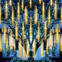 Meteor Shower Lights Christmas Lights 1080 Led Meteor Lights Waterproof 20 Inch 20 Tubes Cascading Falling Raindrop Lights For Holiday Wedding New Year Party Garden Christmas Tree Decor (2 Packs)