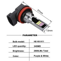 Specification1 100 brand new2 Socket Type H113 LED Type24SMD4 Color WhitePurple5 Stable performance long lifespan6 Cross Reference H8 H97 Application Application Fog Light Daytime Running Light Driving Light DRL8 Four modesWhite light lastingWhite light b