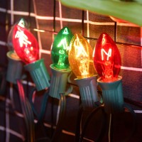 C7 Christmas Lights 25Ft Outdoor Vintage Christmas String Lights With 27 Clear Multicolor Incandescent Bulbs 2 Spare Hanging