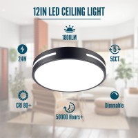 Wheatronic Led Ceiling Light Flush Mount 24W Black Kitchen Light Fixture Ceiling Mount Dimmable Set Of 2 12 Inch Close To Ceil