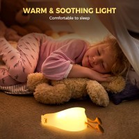 Augot lying flat duck night light is made of BPAfree washable highquality silicone the surface is soft and smooth comfortable to touch safe to use with warm and soothing dimmable light ideal for use in bedrooms dorms apartments Perfect gift for kids boys 