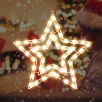 Justpro Christmas Window Silhouette Lights Lighted Star Double Sided Decorations With 50 Count Incandescent Mini Light For Hol