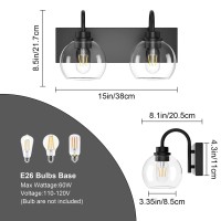 Ralbay Black Bathroom Vanity Light, 2-Lights Industrial Bathroom Light Fixtures Over Mirror With Globe Glass Shades, Farmhouse Bath Lighting(Exclude Bulb)