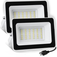 Ufond 3000 Lumen Led Flood Lights Outdoor Waterproof Security Lights 30W Floodlight With Plug Adjustable Heads 2 Pack